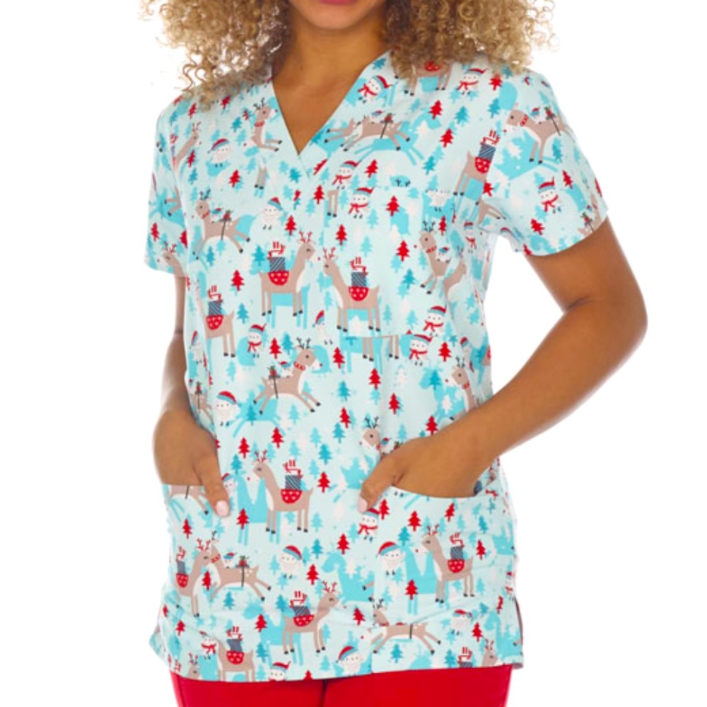 NWT Women’s Large Holiday Reindeer I Love Scrubs Scrub Top